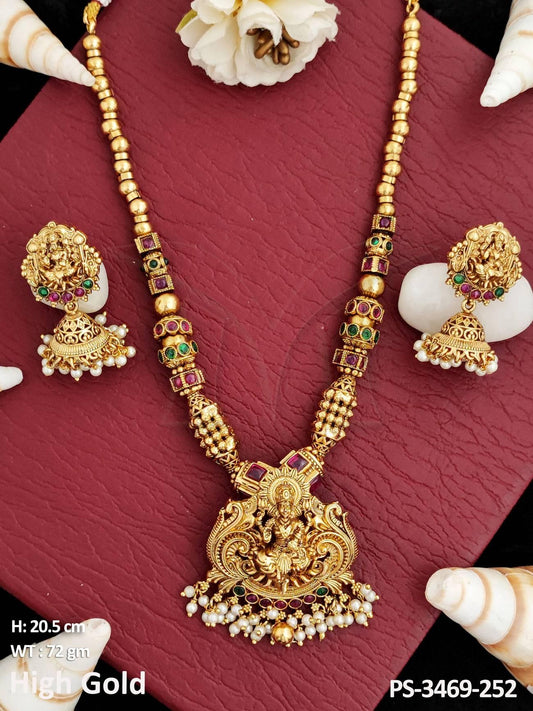 Designer Beautiful Temple Jewellery High Gold Polish Party Wear Pendant Set