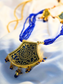 Thewa Jewellery Set with Blue Beads and Gold Design Pendant | Small Earrings