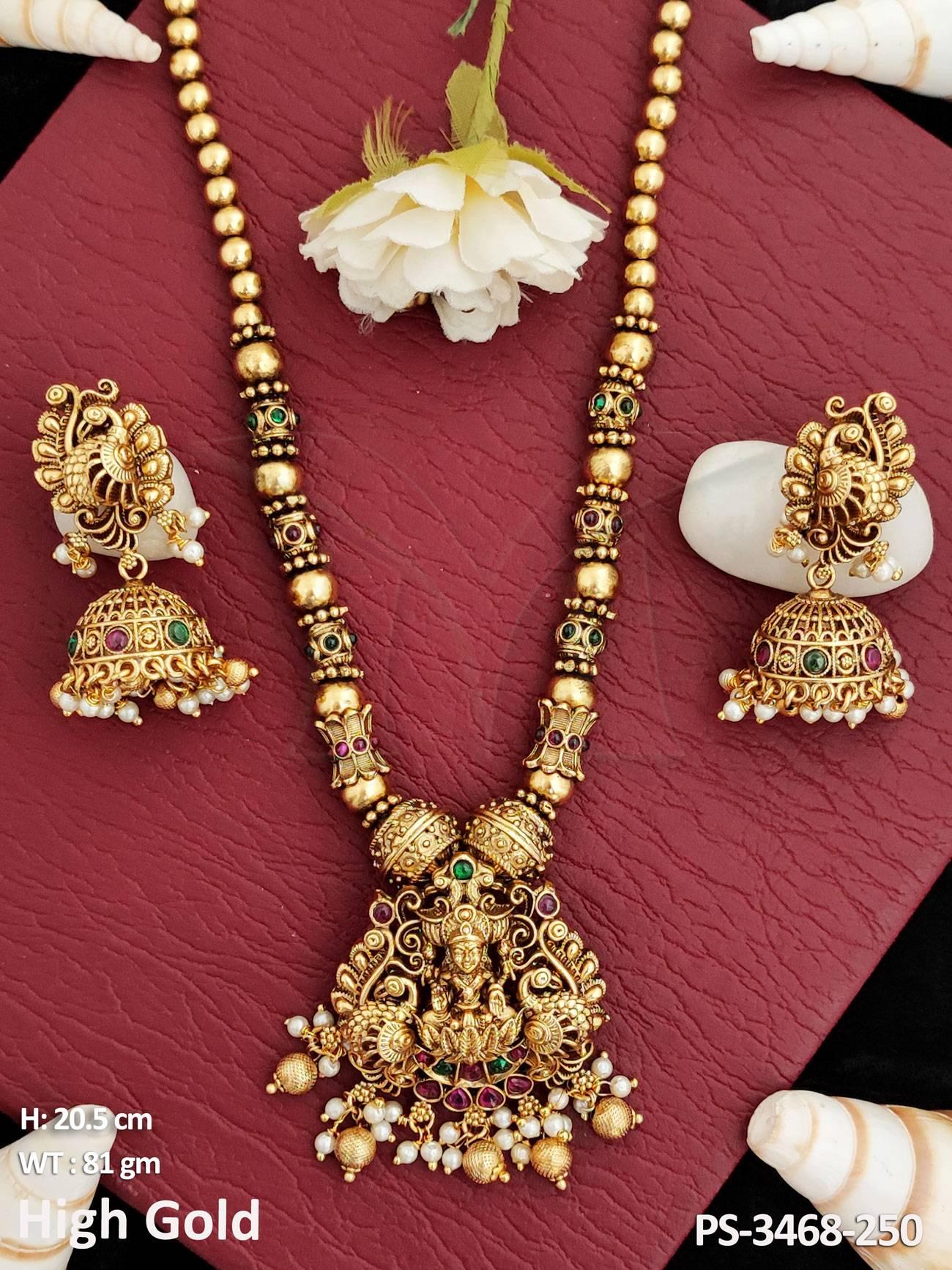 Beautiful Designer Temple Jewellery High Gold Polish Pendant Set