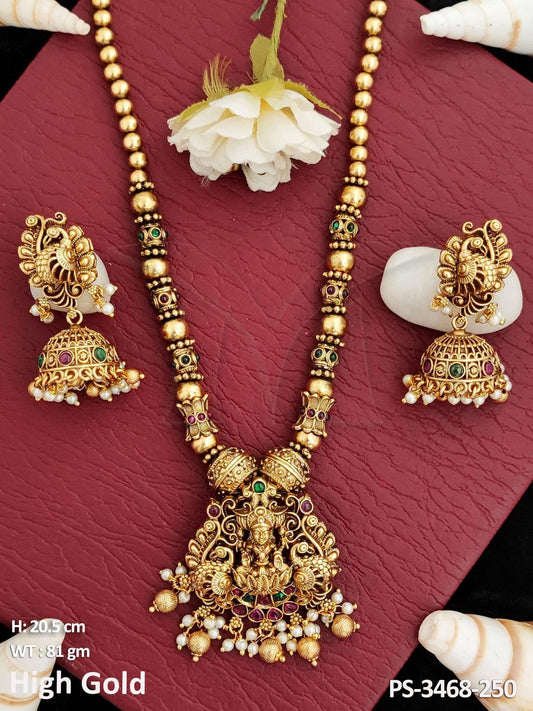 Beautiful Designer Temple Jewellery High Gold Polish Pendant Set