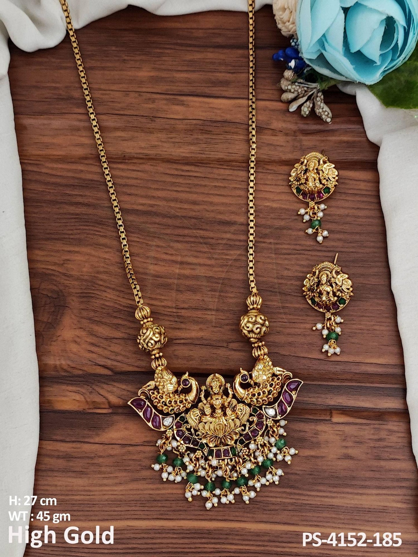 Temple Jewellery High Gold Polish Fancy Designer Beautiul Pendant Set