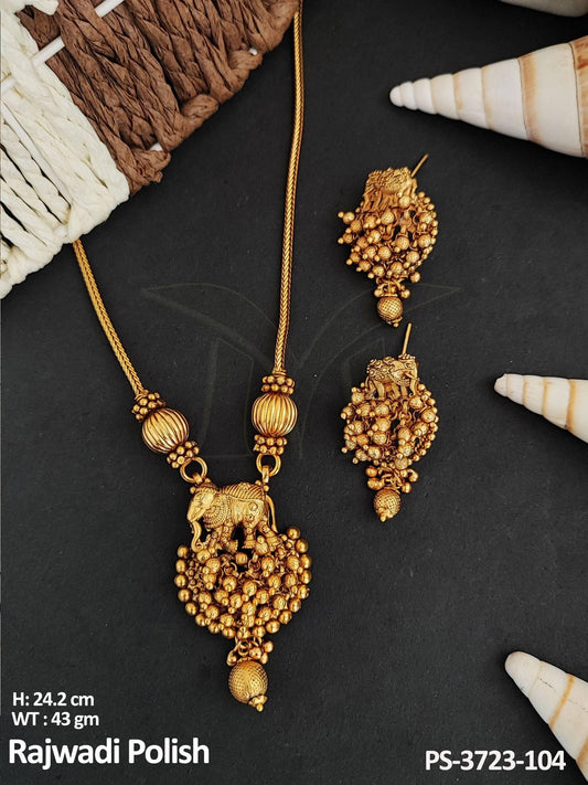 Temple Jewellery Elephant Design Rajwadi Polish Beautiful Pendant Set