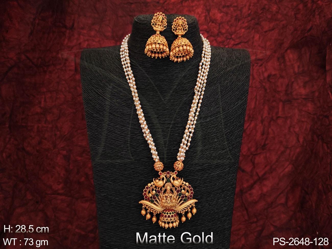 Clustered Pearl Laxmi Pendant Designer Fancy Style Long Temple Pendant Set