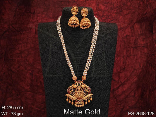 Clustered Pearl Laxmi Pendant Designer Fancy Style Long Temple Pendant Set