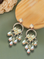 Off-White Square Stone Earrings with White Moti | Ethnic Party Wear