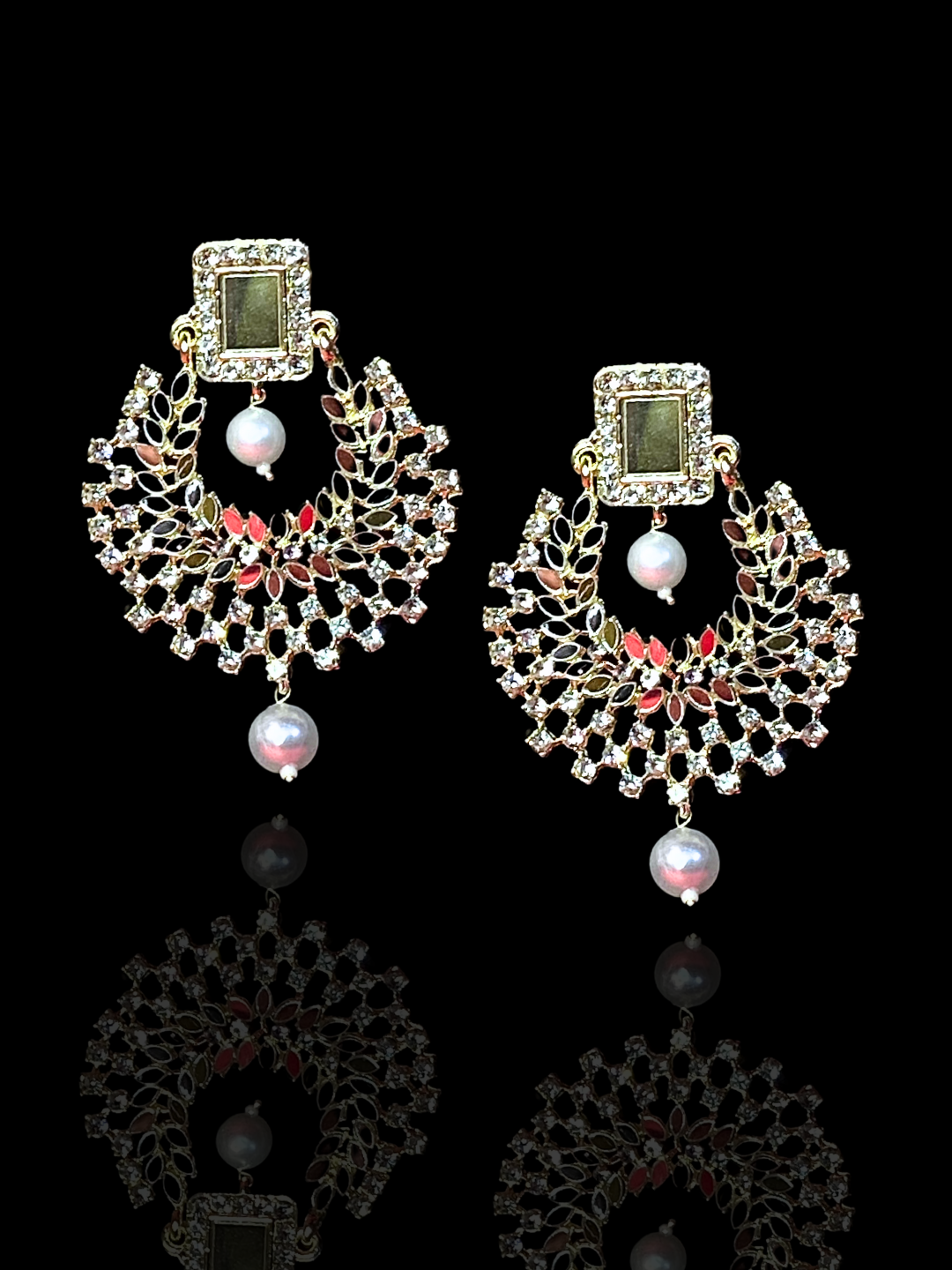 Mirror Zircon Earrings | Round Shape with Intricate Detailing | Wedding & Ethnic Wear