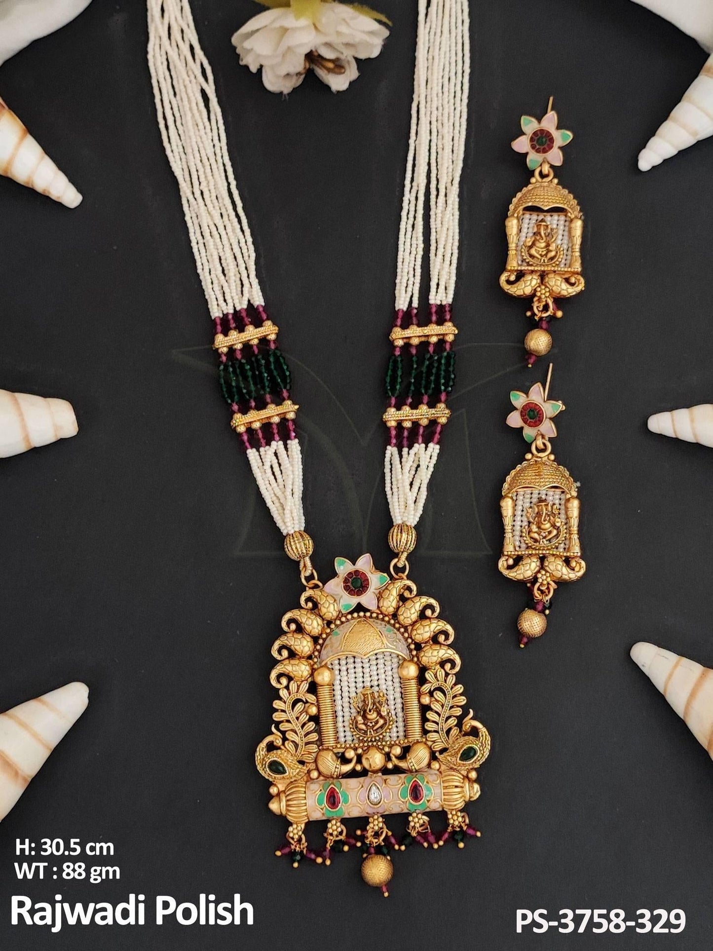 Temple Jewellery Rajwadi Polish Beautifully Designed Temple Pendant Set