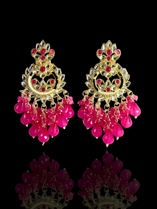 Kundan Earrings with Pink Moti & White Kundan Stones | Gold-Plated | Ethnic & Wedding Wear