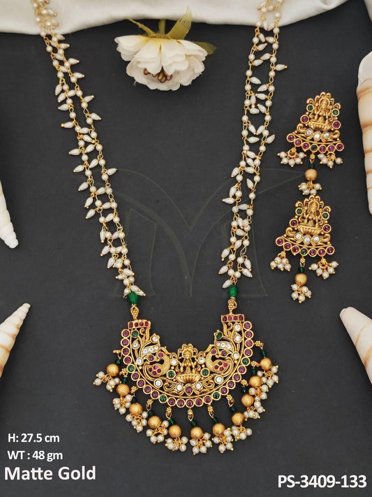 South Styl God Laxmi Design Wedding Wear Temple Pendant Set