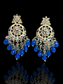Kundan Earrings with Blue Moti & White Kundan Stones | Gold-Plated | Ethnic & Wedding Wear