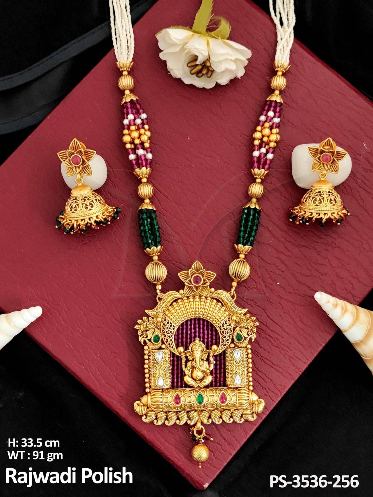 Rajwadi Polish Fancy Design Temple Pendant Set