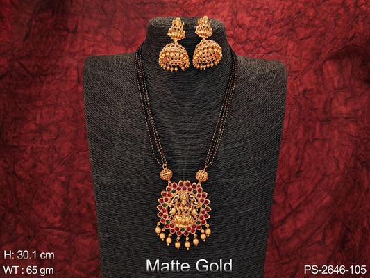 God Laxmi Pendant Designer Matte gold Polish Long Pendant Set