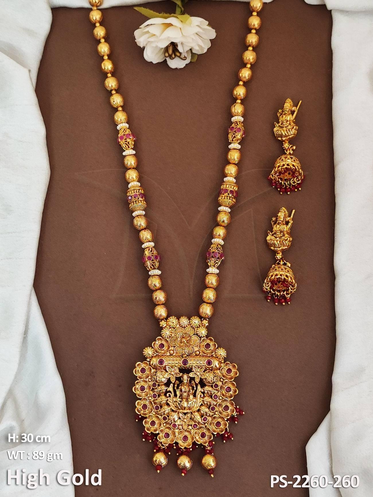 Flowered Bordered Long Moti Temple Pendant