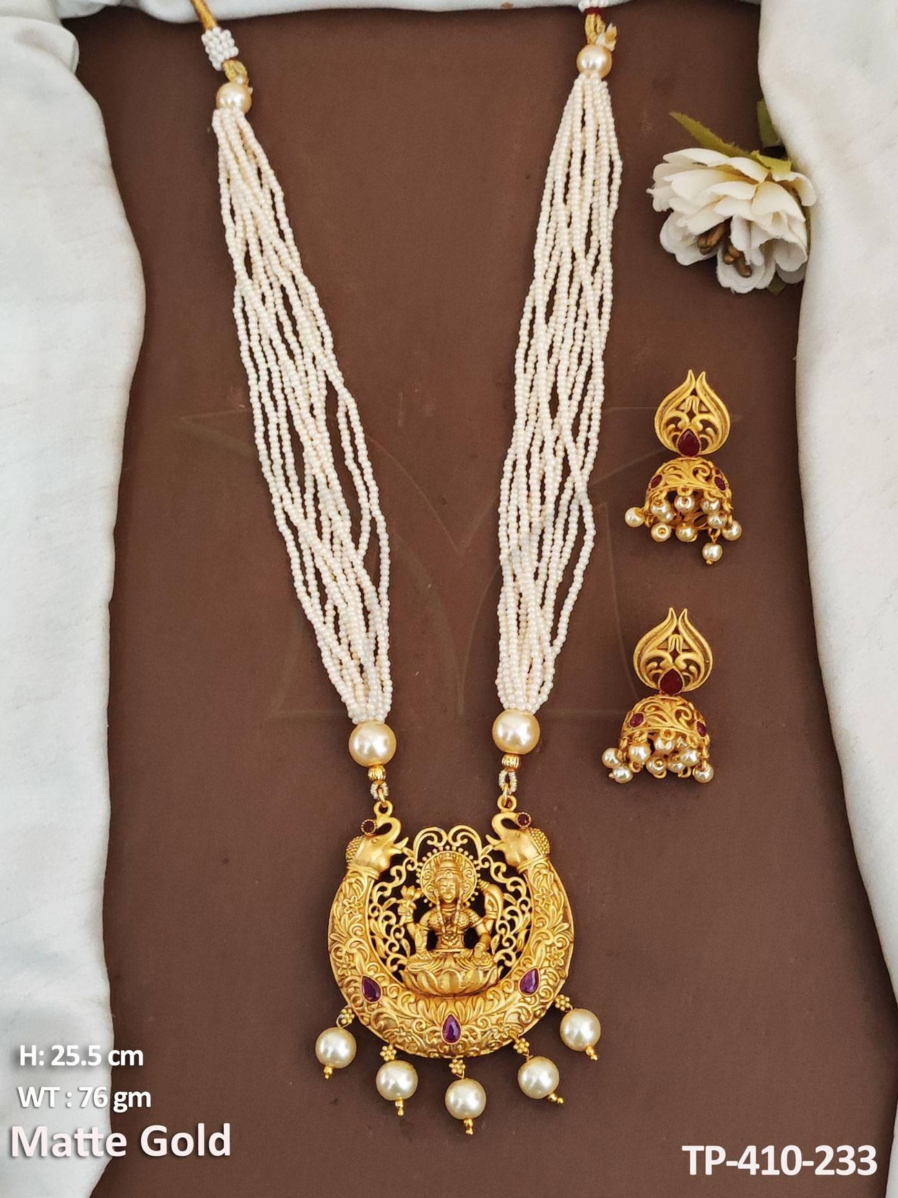 Laxmi Ji in Round Arc Temple Pendant Set