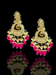 Pink & Off-White Moti Earrings with White Kundan Stones & Pearls | Gold-Plated | Ethnic & Wedding Wear