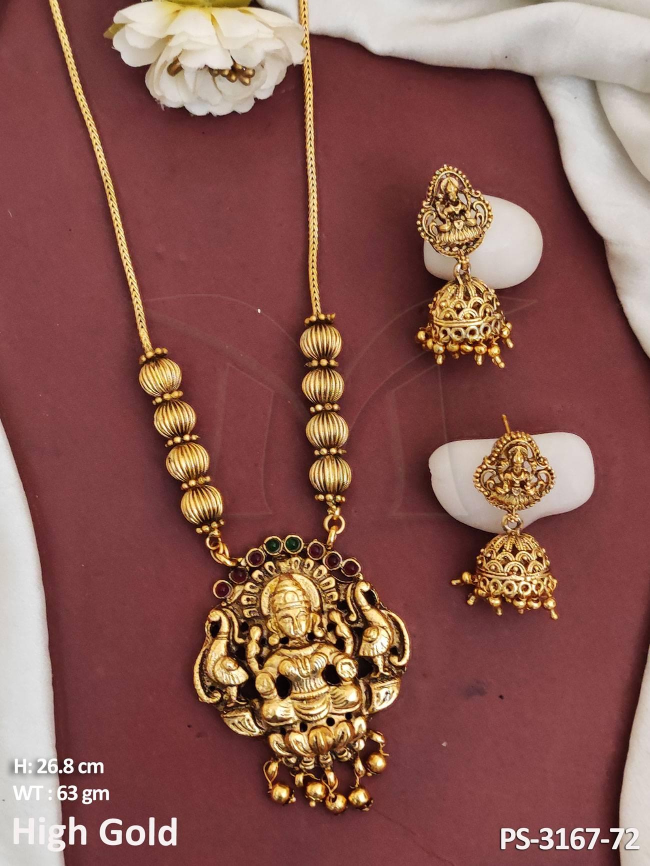 Temple Jewellery full Sone Beautiful High Gold Polish Party Wear Pendant Set