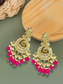 Pink & Off-White Moti Earrings with White Kundan Stones & Pearls | Gold-Plated | Ethnic & Wedding Wear